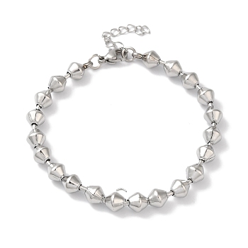 Non-Tarnish 304 Stainless Steel Bicone Beaded Bracelets for Women, Stainless Steel Color, 7-1/2 inch(19cm)