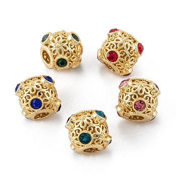 Brass Micro Pave Cubic Zirconia Beads, Round, Long-Lasting Plated, Real 18K Gold Plated, Mixed Color, 9.5x9mm, Hole: 3mm