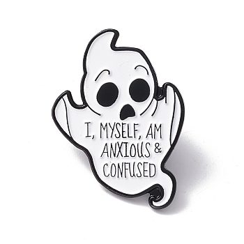 I, Myself, Am Anxious & Confused Enamel Pin, Ghost Alloy Brooch for Halloween, Electrophoresis Black, White, 30x22x1mm