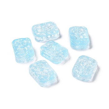 Transparent Spray Painted Glass Beads, Rectangle, Light Sky Blue, 18x13x5.5mm, Hole: 1.4mm