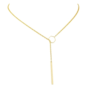 Brass Lariat Necklaces, Cable Chains, with 304 Stainless Steel Pendants, Golden, 17.13 inch(43.5cm)