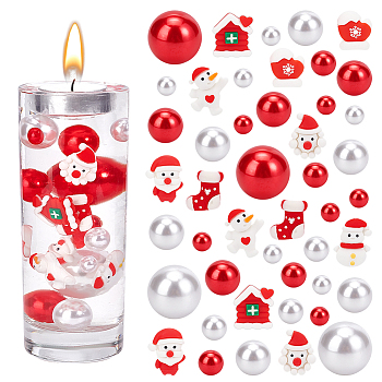 Elite Christmas Theme DIY Jewelry Making Finding Kit, Including Opaque Resin Santa Claus & Snowman & Gloves & House & Sock Cabochons, Plastic Pearl Beads, Red, 158Pcs/bag