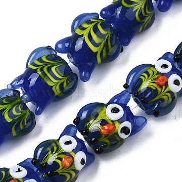 Handmade Bumpy Lampwork Beads Strands, Owl, Royal Blue, 17.5~19.5x15~16.5x13~14.5mm, Hole: 1.5mm, about 30pcs/strand, 19.09 inch(48.5cm)(LAMP-N021-032)