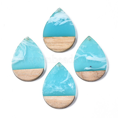 Cyan Teardrop Resin+Wood Pendants