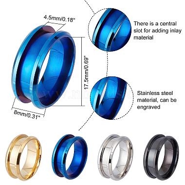 8Pcs 4 Colors 316L Titanium Steel Grooved Finger Ring Settings(FIND-DC0001-04)-4