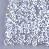 Glass Bugle Beads, Transparent Colours Luster, Round Hole, Clear, 7~7.5x6~6.5mm, Hole: 2.5mm, about 800pcs/bag(SEED-S024-02B-01)