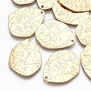 Brass Pendants, Nuggets with Leaf, Real 18K Gold Plated, 24.5x19.5x1mm, Hole: 1.4mm(KK-S348-277)