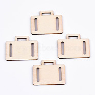 Undyed Natural Wooden Pendants, Laser Cut, Luggage Cases, Antique White, 29x36x2mm, Hole: 10.5x3mm(WOOD-S058-021)