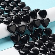 Natural Obsidian Beads Strands, with Seed Beads, Heart, 14~15x15x6~6.5mm, Hole: 1.4mm, about 23~24pcs/strand, 14.57''(37cm)(G-E614-A18-01)