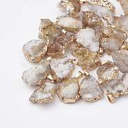 Natural Druzy Agate Pendants, Druzy Trimmed Stone, Dyed, Nuggets, WhiteSmoke, 23~40x13~30x7~20mm, Hole: 3x6mm(G-Q494-76F)