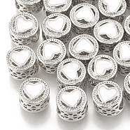 Alloy Enamel European Beads, Large Hole Beads, Column, Hollow, Platinum, White, 11x10mm, Hole: 5mm(PALLOY-S091-11A)
