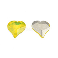 K9 Glass Rhinestone Cabochons, Pointed Back & Back Plated, Faceted, Heart, Citrine, 13x12x4mm(MRMJ-N029-17-01)