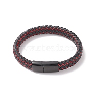 Leather Braided Cord Bracelets, with Nylon and 304 Stainless Steel Magnetic Clasp, Rectangle, Gunmetal, 8-5/8 inch(22cm), 12x6mm(BJEW-E345-07-B)