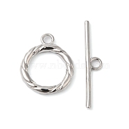 Brass Toggle Clasps, Twisted Round Ring, Real Platinum Plated, Ring: 24x19.5x3mm, Hole: 3mm, Bar: 34.5x6x2mm, Hole: 3mm(KK-P234-75P)