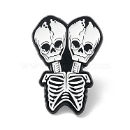 Double Skull Enamel Pin, Halloween Alloy Brooch for Backpack Clothes, Electrophoresis Black, White, 28x20x1.5mm(ENAM-B046-02)