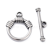 304 Stainless Steel Toggle Clasps, Ring, Antique Silver, 20.5x17x3mm, Hole: 2.5mm(STAS-I190-04AS)