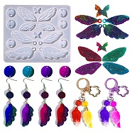 DIY Pendant Silicone Molds, Resin Casting Molds,Butterfly & Angel Wing/Flat Roundc, White, 94x108x6.5mm, Hole: 1mm and 2mm, Inner Diameter: 12~23x13.5~44mm(DIY-G086-01)