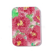 Embossed Flower Printed Acrylic Pendants, Rectangle Charms, Red, 39.5x28.5x2.3mm, Hole: 1.6mm(MACR-J121-04C)