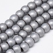 Electroplate Non-magnetic Synthetic Hematite Beads Strands, Matte Style, Round, Platinum Plated, 6x5.5mm, Hole: 2mm, about 75pcs/strand, 15.7 inch(G-Q486-87E)