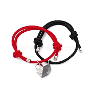2Pcs 2 Color Magnet Alloy Matching Heart Charm Bracelets Set, Adjustable Couple Bracelets for Best Friends Lovers, Red, Inner Diameter: 1-1/2~3 inch(3.7~7.6cm), 1Pc/color(BJEW-E011-03BP-01)