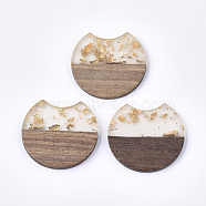 Resin & Wood Pendants, with Gold Foil, Gap Flat Round, Gold, 33~34x37x3~4mm, Hole: 1.8~2mm(X-RESI-T023-11H)