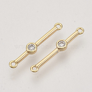 Brass Cubic Zirconia Links connectors, Real 18K Gold Plated, Bar, Clear, Nickel Free, 18x3x2mm, Hole: 0.9mm(KK-N216-24)