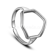 SHEGRACE Classic Rhodium Plated 925 Sterling Silver Finger Rings, with Hexagon, Platinum, 17mm(JR306A)