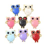 Rack Plating Brass Enamel Owl Connector Charms, Real 18K Gold Plated, Long-Lasting Plated, Cadmium Free & Lead Free, Mixed Color, 22x19x3.5mm, Hole: 2mm(KK-A234-027G)