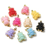 Druzy Resin Pendants, Bear Charms with Rack Plating Real 18K Gold Plated Brass Findings, Long-Lasting Plated, Cadmium Free & Lead Free, Mixed Color, 17.5x14.5x8.5mm, Hole: 2.5x5mm(RESI-G086-04G)