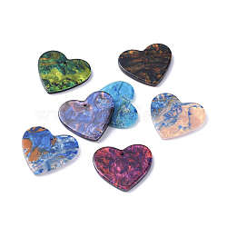 Cellulose Acetate(Resin) Pendants, Heart, Mixed Color, 22.5x25x2.5mm, Hole: 1.4mm(X-KY-S157-46-M)