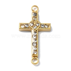 Ion Plating(IP) 304 Stainless Steel Crystal Rhinestone Connector Charms, Heart Cross Links, Real 18K Gold Plated, 20x10x2mm, Hole: 1.6mm(X-STAS-Z065-02G-02)