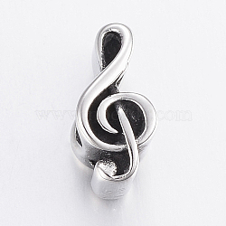 304 Stainless Steel Beads, Large Hole Beads, Musical Note, Antique Silver, 14x6.5x8.5mm, Hole: 6mm(STAS-H440-154AS)