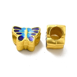 Rack Plating Alloy Enamel European Beads, Large Hole Beads, Butterfly, Matte Gold Color, 8.5x12.5x8mm, Hole: 5mm(FIND-I034-02MG)
