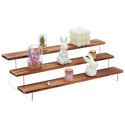 3-Tier Clear Acrylic Minifigures Display Riser, Wooden Tiered Organizer Holder for Models, Building Blocks, Doll Display Holder, Rectangle, Saddle Brown, Finishde Product: 16.6x39.7x11.5cm(ODIS-WH0043-73)