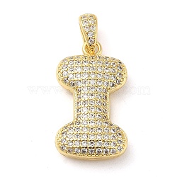 Brass Micro Pave Cubic Zirconia Pendants, Cadmium Free & Lead Free, Long-Lasting Plated, Real 18K Gold Plated, Letter I, 23x13x5mm, Hole: 4.5x3mm(KK-E061-03G-09)