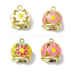 Rack Plating Brass Enamel Pendants, Long-Lasting Plated, Lead Free & Cadmium Free, Real 18K Gold Plated, Flower Charm, Mixed Color, 12x11x9~9.5mm, Hole: 1mm(KK-M282-04G)