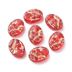 Plating Acrylic Beads, Metal Enlaced, Flat Oval with Girl Pattern, Red, 18x13x5.5mm, Hole: 1.5mm, about 580pcs/500g(OACR-P007-02)