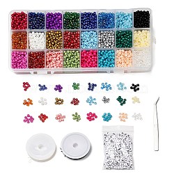 250Pcs Acrylic Beads, 160g 8 Colors Glass Seed Beads and 2 Rolls Elastic Crystal Thread, for DIY Stretch Bracelet Finding Kits, Mixed Color, 7x4mm, Hole: 1.8mm, 250pcs/set(DIY-SZ0003-15)