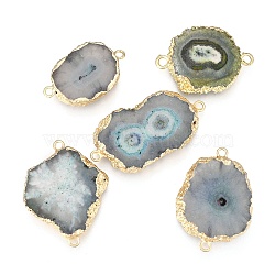 Electroplate Natural Solar Agate Links Connectors, with Brass Findings, Dyed, Golden, Nuggets, Slate Blue, 30~50x15~30x5~7mm, Hole: 2~3mm(G-P001-19D)