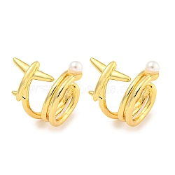 Brass with ABS Imitation Pearl Cuff Earrings for Women, Plane, Real 18K Gold Plated, 15x15mm(EJEW-C104-165G)