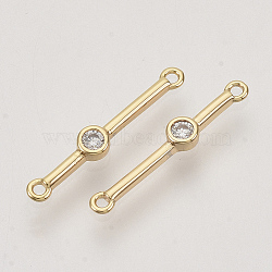 Brass Cubic Zirconia Links connectors, Real 18K Gold Plated, Bar, Clear, Nickel Free, 18x3x2mm, Hole: 0.9mm(KK-N216-24)