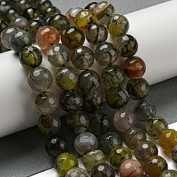 Faceted Natural Dragon Veins Agate Beads Strands, Round, Dyed & Heated, Dark Olive Green, 12mm, Hole: 1.6mm, about 31pcs/strand, 14.76''(37.5cm)(G-F447-12mm-L07)