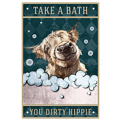 Iron Sign Posters, for Home Wall Decoration, Rectangle with Word Take A Bath You Dirty Hippie, Dog Pattern, 300x200x2.2mm(AJEW-WH0157-588)