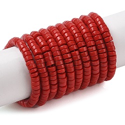 Dyed Synthetic Coral Beads Strands, Disc, Heishi Beads, FireBrick, 4x2mm, Hole: 0.8mm, about 187pcs/strand, 15.35''(39cm)(CORA-P010-06A)