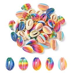 40Pcs 5 Styles Printed Natural Cowrie Shell Beads, No Hole/Undrilled, Rainbow Style, Mixed Color, 18~21x12~15x7mm, 8pcs/style(SSHEL-FS0001-02)