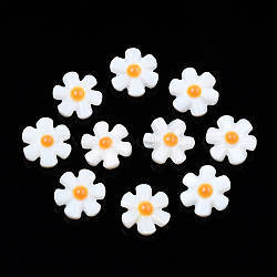 Natural Freshwater Shell Enamel Beads, Flower, Orange, 12x12x4mm, Hole: 0.8mm(SHEL-N003-27E)