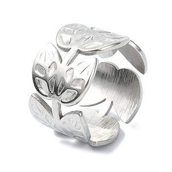 304 Stainless Steel Cuff Rings, Leaf, Stainless Steel Color, Adjustable, 12mm