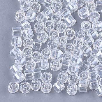 Glass Bugle Beads, Transparent Colours Luster, Round Hole, Clear, 7~7.5x6~6.5mm, Hole: 2.5mm, about 800pcs/bag