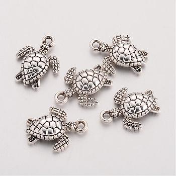 Tibetan Style Zinc Alloy Charms, Cadmium Free & Lead Free, Sea Turtle, Antique Silver, 16x12.5x3mm, Hole: 2mm, about 1053pcs/1000g