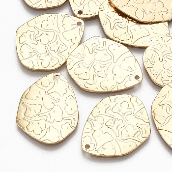 Brass Pendants, Nuggets with Leaf, Real 18K Gold Plated, 24.5x19.5x1mm, Hole: 1.4mm
